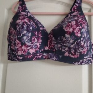 Pink and Purple Floral Full-Coverage Bra with Molded Cups
